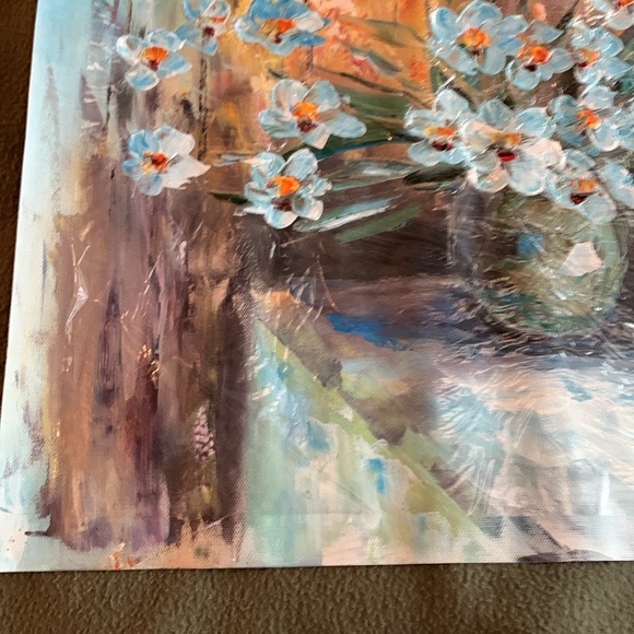 Gorgeous blue floral original oil painting. Approximately 19” x 15” - Picture 4 of 5